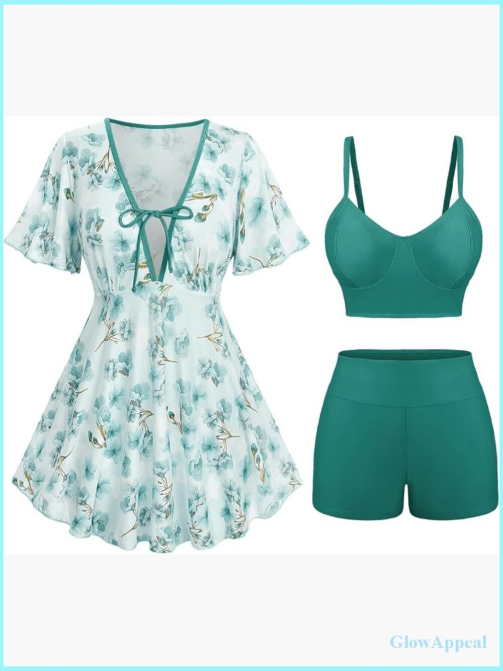 Women Plus Size 3 Piece Tankini Swimsuits with Floral Swim Dress and Boyshorts
